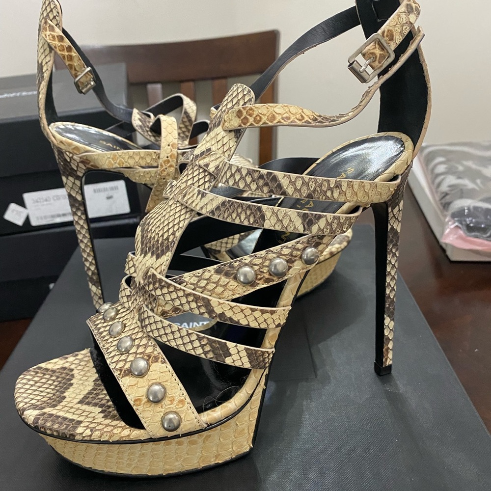 Saint Laurent Beige Python Bianca 105 Sandal - image 5